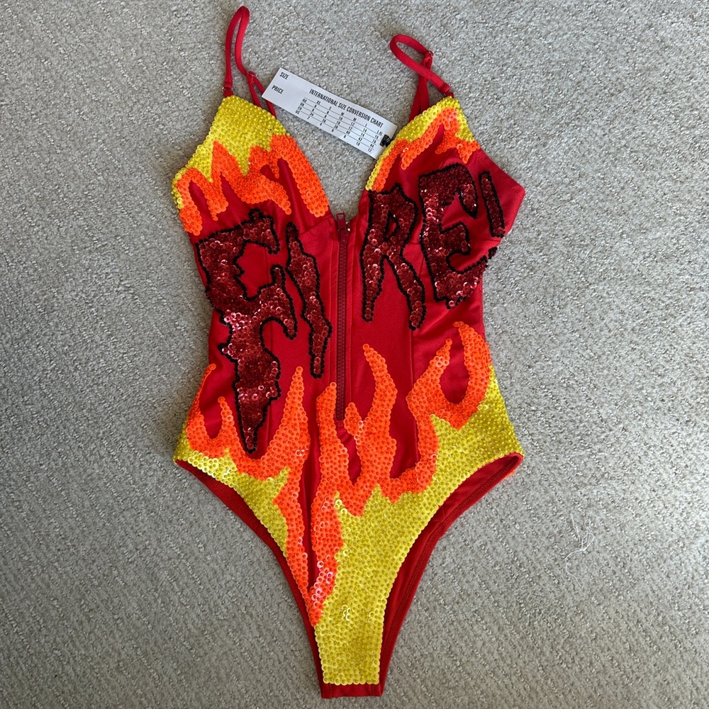 Women's Red and Yellow Flame One Piece Swimsuit